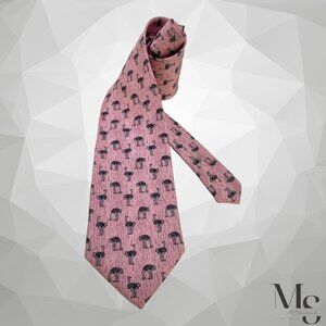 INTO AFRICA PINK Ostrich Print Designer Silk Hand Made Tie W: 3.5" EX COND